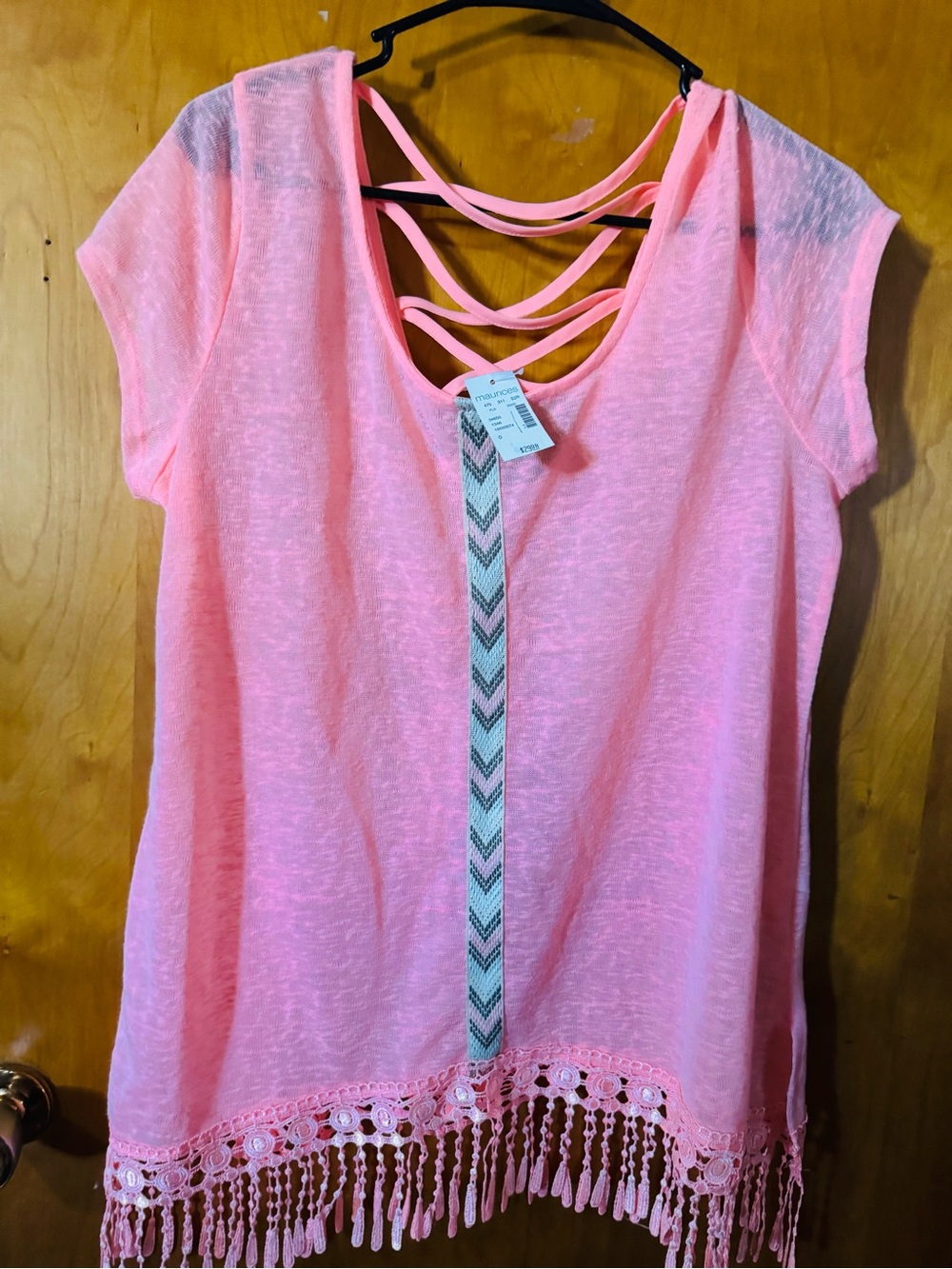 Maurices Pink Strappy Fringe Tunic Top